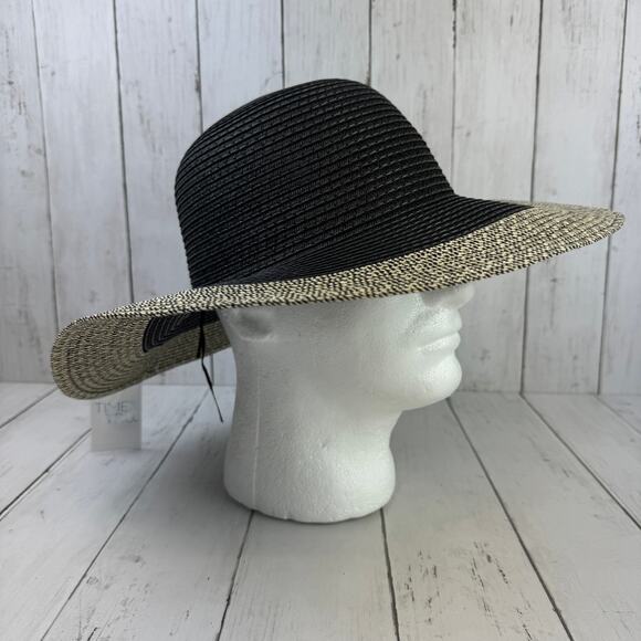 NWT Time and Tru Black Striped Packable Adjustable Floppy Straw Hat One Size - Picture 2 of 8
